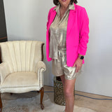Metallic top with open collared