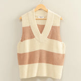 Striped V-Neck Side Slit Sweater Vest