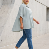 Curvy Oversized Striped Short Sleeve Button Up