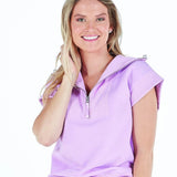 quilted mock zip neck