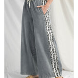 Drawstring denim with leopard side accents