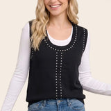 Stud Trim Western Sweater Vest