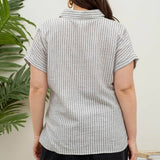 PLUS STRIPE COLLARED  LINEN SHIRT