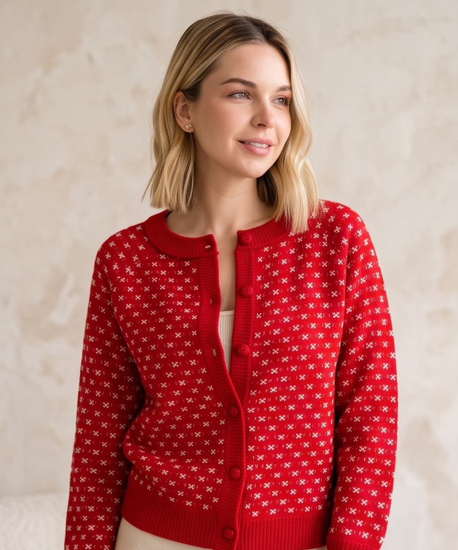 Textured Balloon Sleeve Button-Down Cardigan