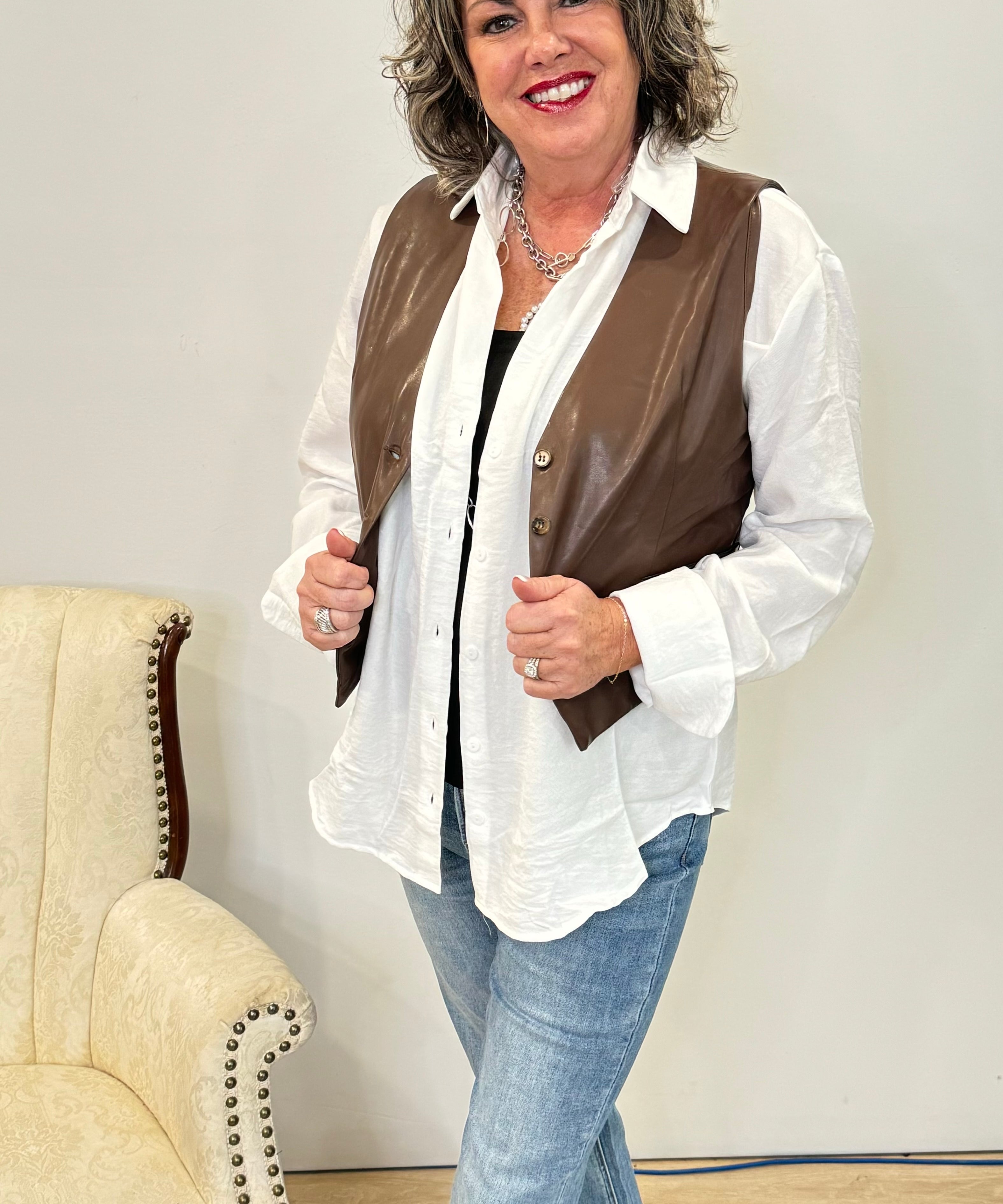Faux Leather Brown Vest
