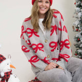 BOW PATTERN BUTTON DOWN KNIT CARDIGAN
