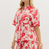 Red Floral Button Up Top