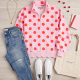 Pink Polka Dot Qtr Zip Top