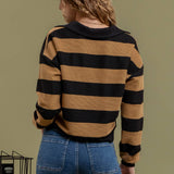 WIDE STRIPE COLLARED KNIT TOP