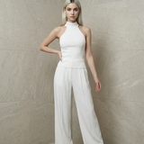 Linen Like White Pleated Pant