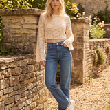 Sequin Lace Cropped Bell Sleeve Top