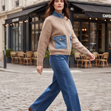 Knit Denim Trim Zip Sweater