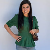 Pleated short sleeve flared hem top