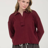 EXPOSED SEAM LONG SLEEVE TEXTURED KNIT POLO