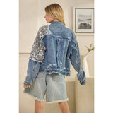 WASHED LEOPARD CONTRAST DENIM JACKET