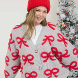 BOW PATTERN BUTTON DOWN KNIT CARDIGAN