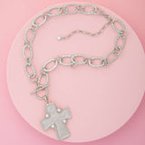 Ermine Styled Pearl Embellished Cross Pendant Necklace