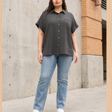 Curvy SS Button Up Airflow Top