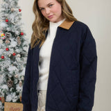 CORDUROY COLLAR QUILTED ZIP-UP JACKET