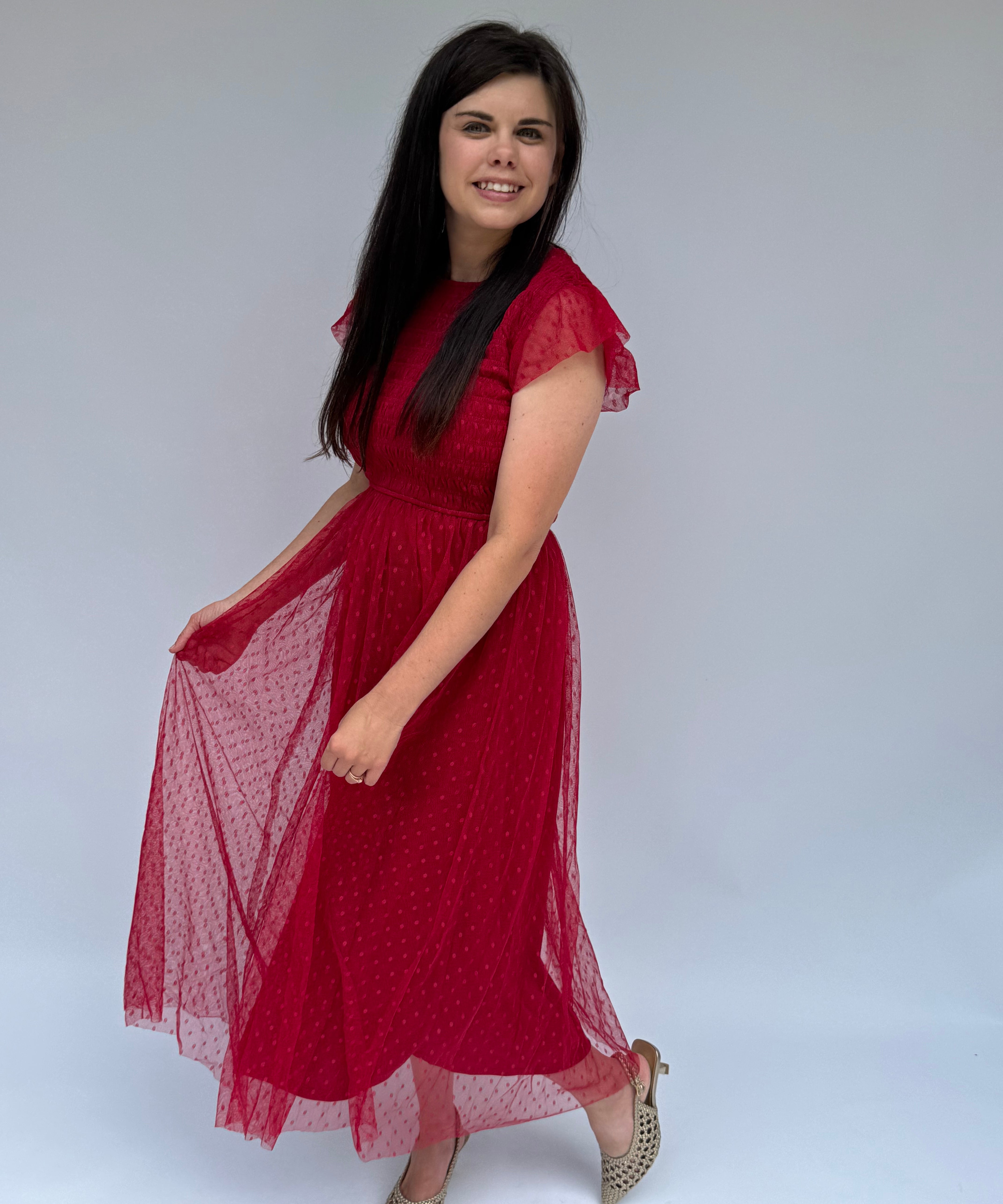Red Polka Dot Chiffon Dress