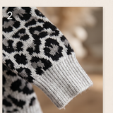 Leopard Jacquard Balloon Sleeve Open-Front Cardigan