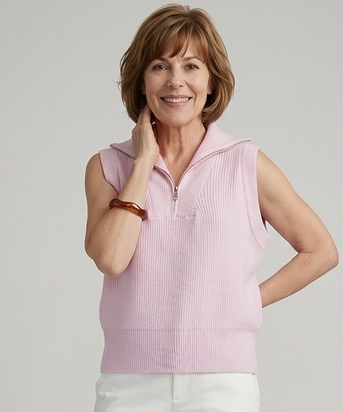 Quarter Zip Sleeveless Sweater Top