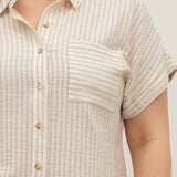 PLUS STRIPE COLLARED  LINEN SHIRT