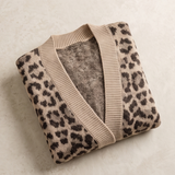 Leopard Jacquard Balloon Sleeve Open-Front Cardigan