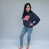 American flag print crochet knit top