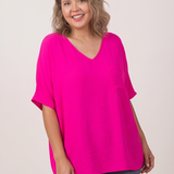Hot Pink Curvy V Neck Top