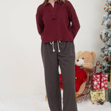 EXPOSED SEAM LONG SLEEVE TEXTURED KNIT POLO