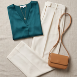 Stunning Teal Satin V-neck Blouse