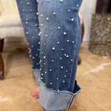 Dark Washed Pearl and Rhinestone jeans