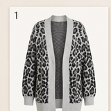 Leopard Jacquard Balloon Sleeve Open-Front Cardigan