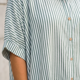 Curvy Oversized Striped Short Sleeve Button Up