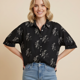 Black Embroidery Button Up