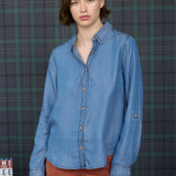 CHAMBRAY COLLARED 3/4 TAB SLEEVE BUTTON DOWN SHIRT