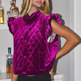 Plus Quilted Velvet Flutter Ruffle Sleeve Vest