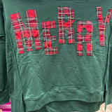Christmas Plaid Merry Cutout Lettering Top