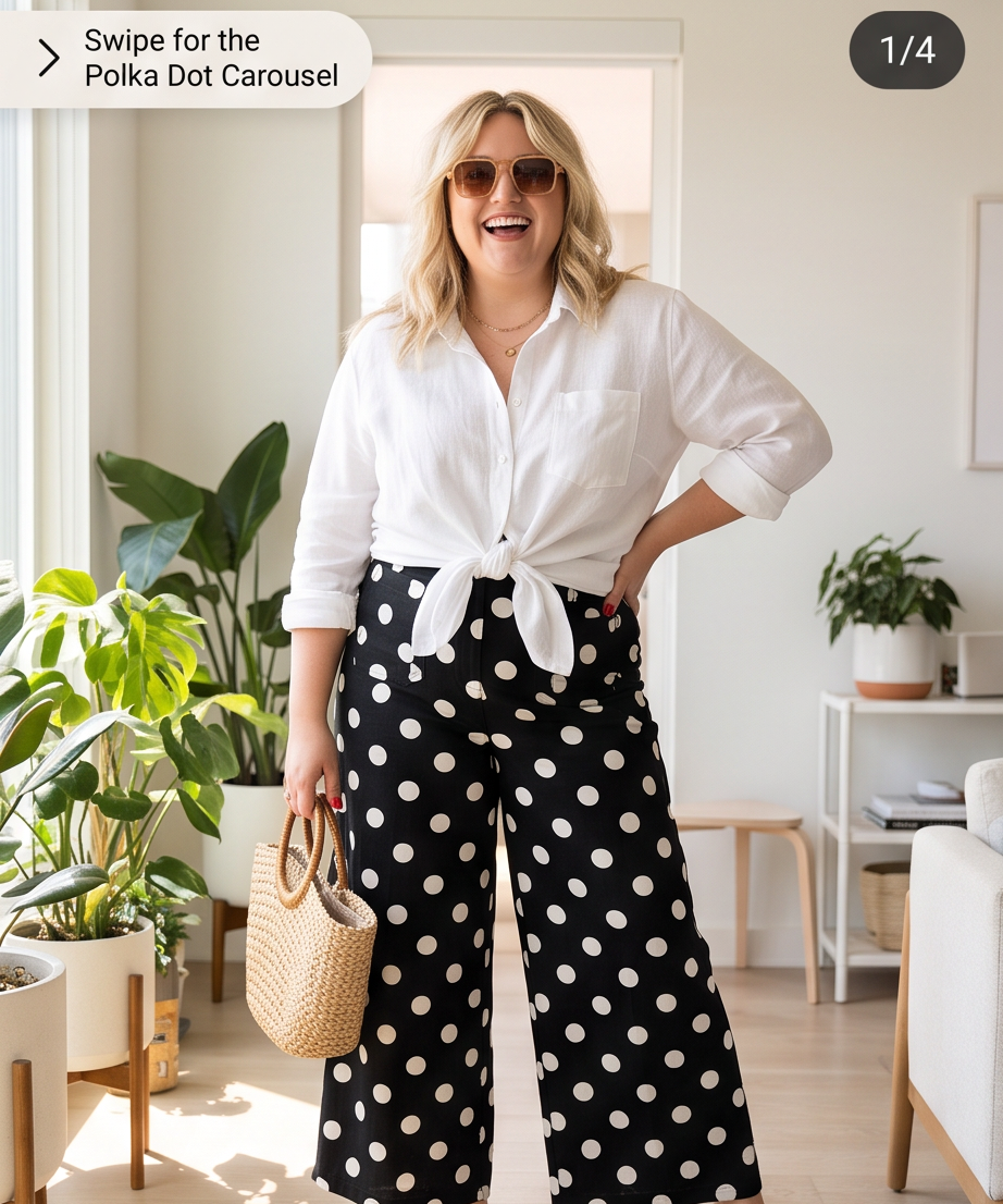 Polka Dot Wide Leg Curvy Pant