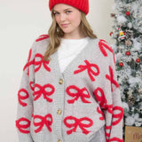BOW PATTERN BUTTON DOWN KNIT CARDIGAN