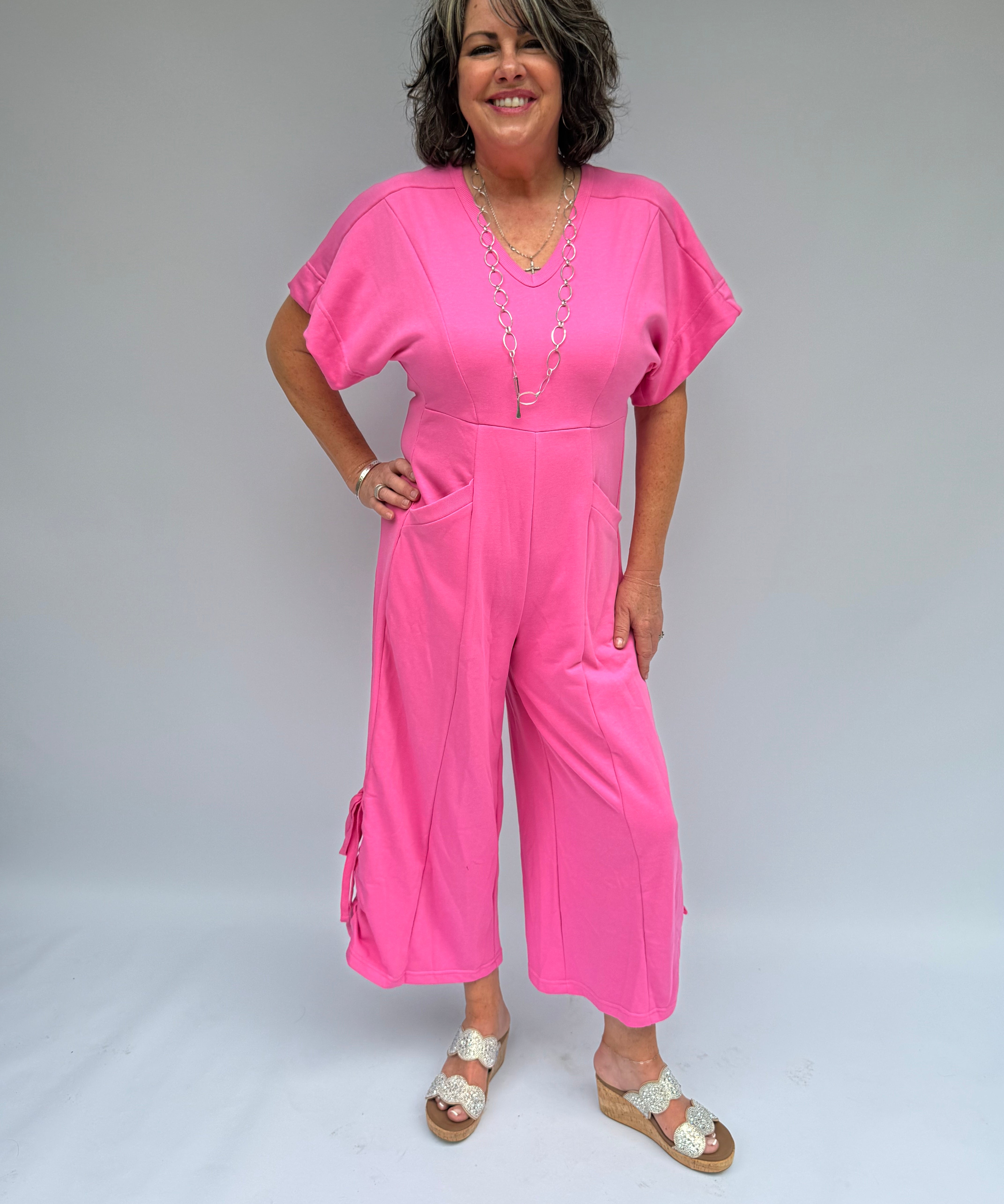 Knit short sleeve jumpsuit