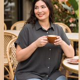 Curvy SS Button Up Airflow Top