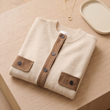 Suede Trim Mock Neck Button-Down Sweater Jacket