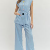 Sleeveless Jacket with Embellished Button