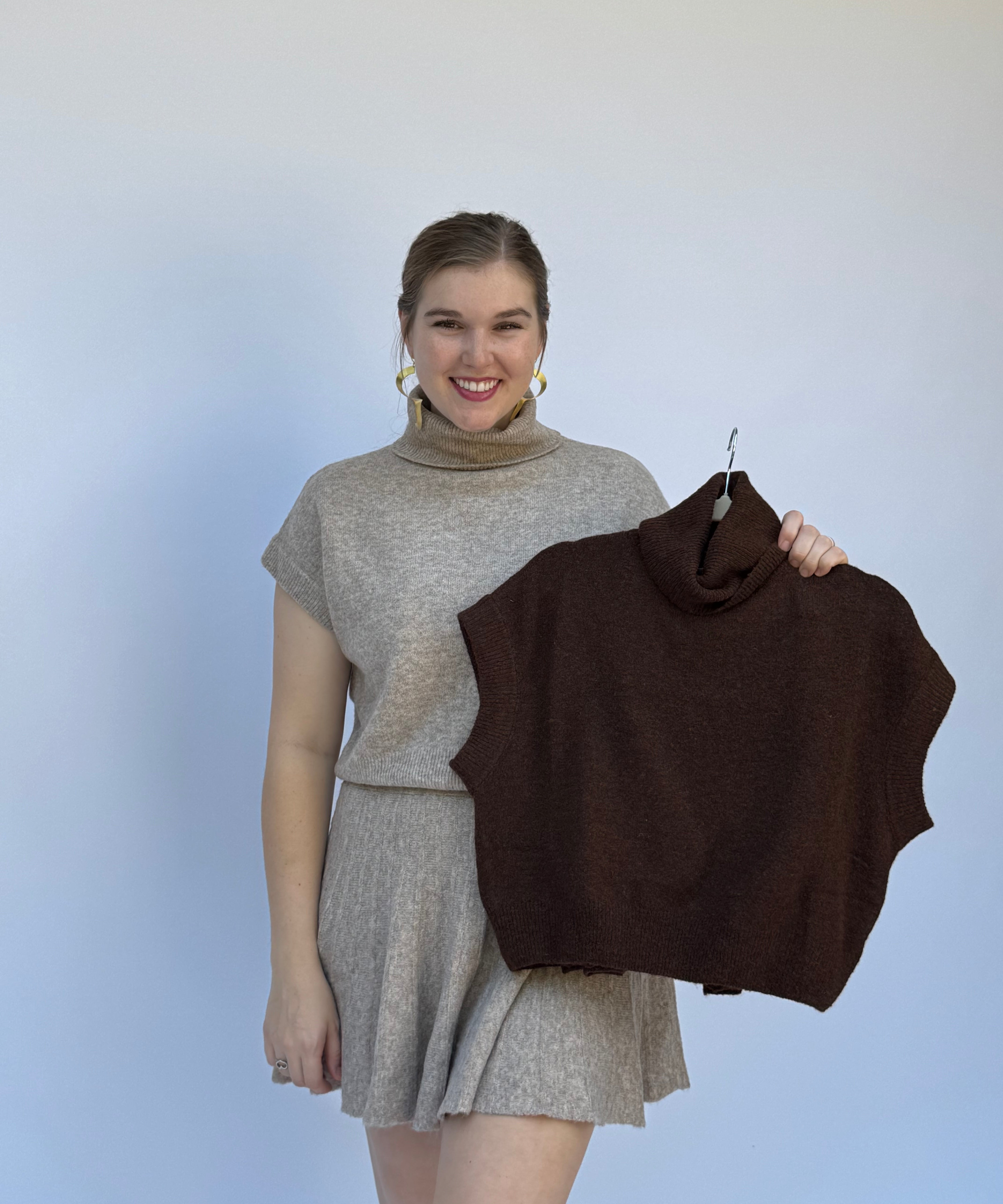 Turtleneck Top and Pleated Skirt Set