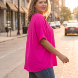 Hot Pink Curvy V Neck Top