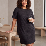 Plus Size Short Sleeve Animal Print Knit Dress with Pockets