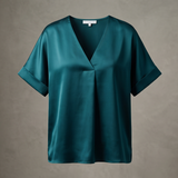 Stunning Teal Satin V-neck Blouse