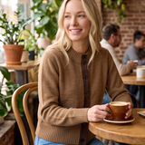 Suede Trim Mock Neck Button-Down Sweater Jacket